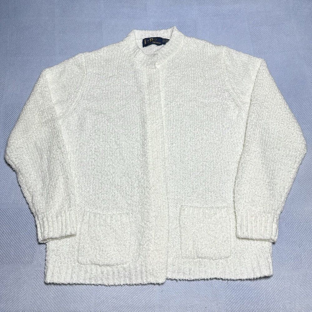 Vintage 1970s LeRoy Knitwear Ivory Creme Acrylic Knit Cardigan Sweater Sz Medium